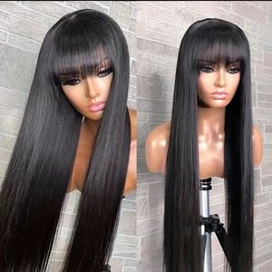 26-28" human hair cap wig with bangs